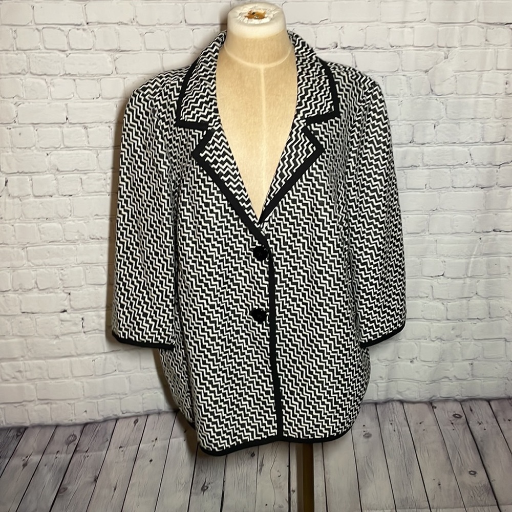 Tesori Woman Black White Artsy Wool Blend Blazer Jacket Plus Size 3X